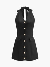 Button Front Halter Jumpsuit