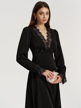 Lace V-Neck Bow Detail Satin Midi Dress