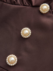 V-Neck Puff Sleeve Button Fitted Dress