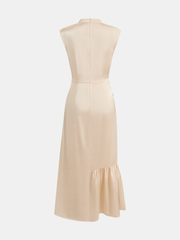 Sleeveless Ruched Split Satin Midi Dress