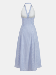 Cotton Striped Halter Tie-Waist Maxi Dress