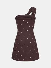 Polka Dot One Shoulder Linen Blend Mini Dress